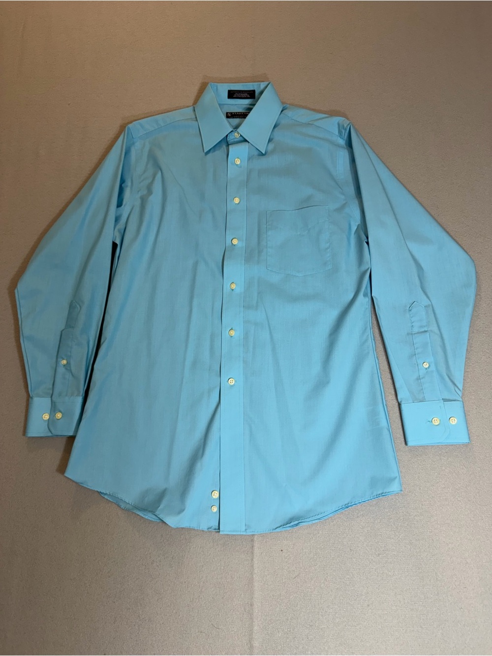 Stafford Essentials Fitted Dress Shirt 15 32-33 Light Blue Button Front Mens
